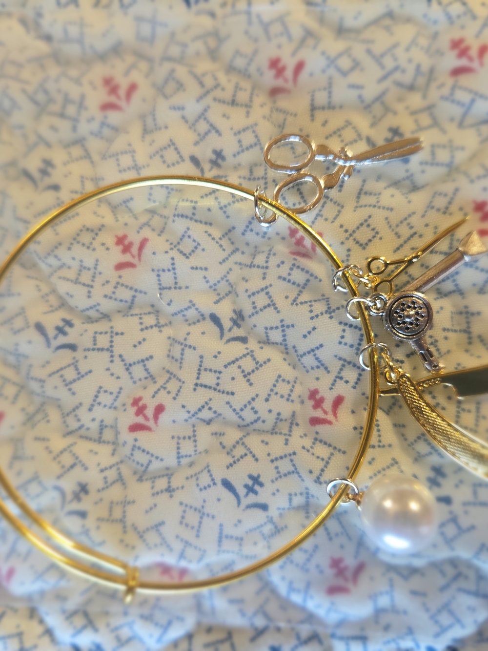 Gold-Tone Charm Bangle Bracelet with Pearl Accent - Women Accessories